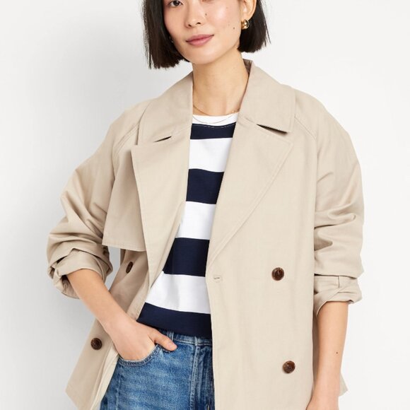 NWT Old Navy Oversized Double Breasted Short Trench Coat M - Picture 5 of 9